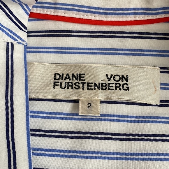 Diane von Furstenberg blue striped button down shirt size 2 - Picture 6 of 9